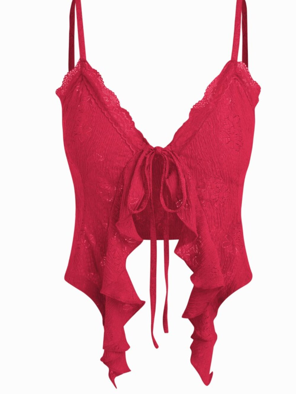 Cider Red Lace Trim Cami with Ruffle Panels S